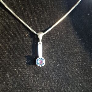 Elegant Stainless Steel Silver Necklace with Blue Gemstone #10